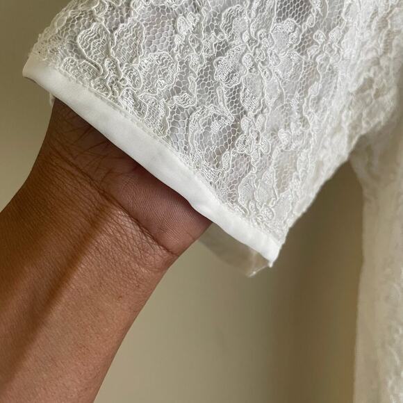 Vintage White Lace Blouse Womens M Sheer Lined Short Sleeve Cottagecore Romantic - Picture 10 of 11